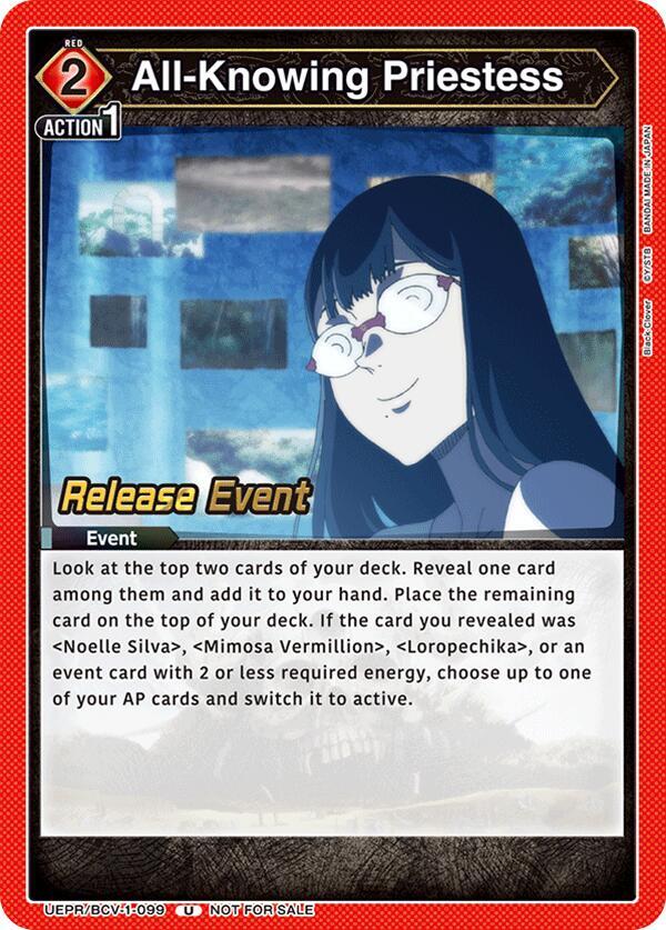 All-Knowing Priestess UEPR/BCV-1-099 card from UE08BT: Black Clover Release Event Cards