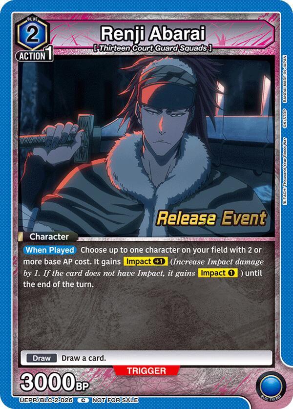 Renji Abarai UEPR/BLC-2-026 card from UEX01BT: BLEACH: Thousand-Year Blood War Vol.2 Release Event Cards