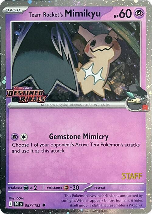 Team Rocket's Mimikyu (Prerelease Staff) 087/182 card from Miscellaneous Cards & Products