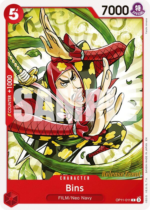Bins OP11-011 card from A Fist of Divine Speed Release Event Cards