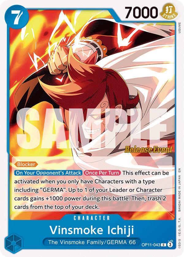 Vinsmoke Ichiji OP11-043 card from A Fist of Divine Speed Release Event Cards
