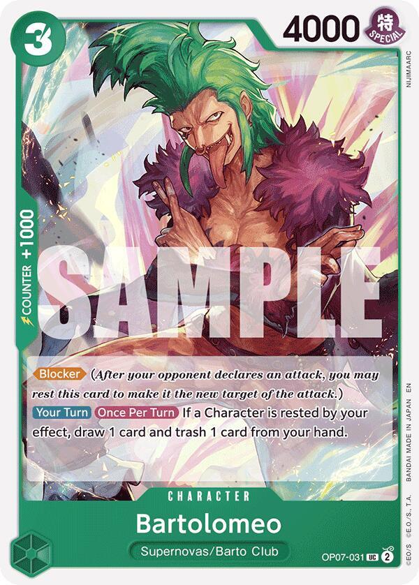 Bartolomeo (Reprint) OP07-031 card from Starter Deck 24: GREEN Jewelry Bonney