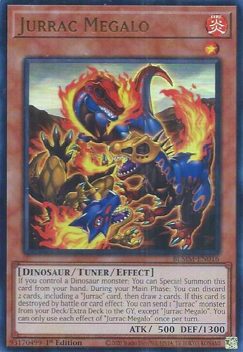 Jurrac Megalo BLMM-EN016 card from Battles of Legend: Monster Mayhem