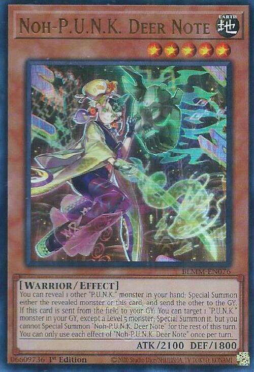 Noh-P.U.N.K. Deer Note BLMM-EN076 card from Battles of Legend: Monster Mayhem