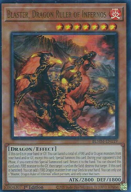 Blaster, Dragon Ruler of Infernos BLMM-EN119 card from Battles of Legend: Monster Mayhem