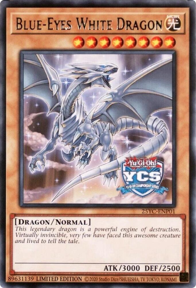 Blue-Eyes White Dragon 25YC-ENP01 card from Yu-Gi-Oh! Championship Series 2025 Prize Cards
