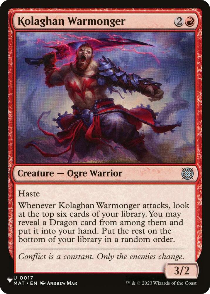 Kolaghan Warmonger 17 card from The List Reprints