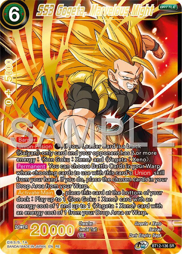 SS3 Gogeta, Marvelous Might (Reprint) BT12-136 card from Expansion Deck Box Set 25: Premium Anniversary Box 2025