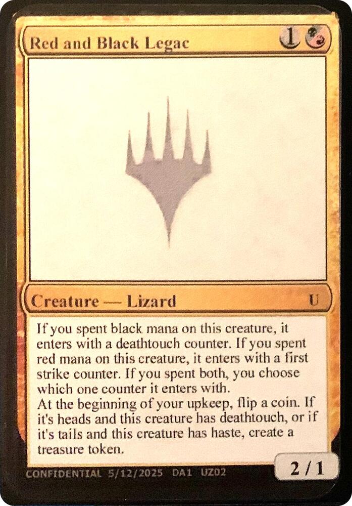 Red and Black Legac card from Un-Known Event Playtest Cards