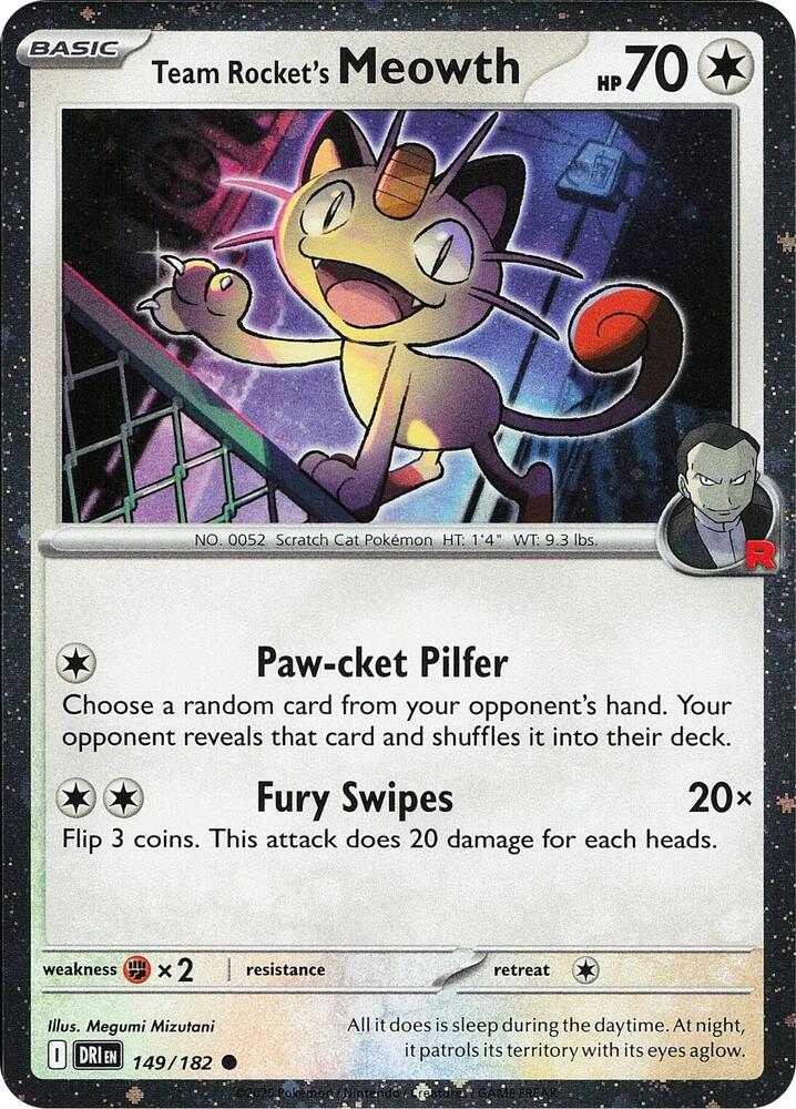 Team Rocket's Meowth (Cosmos Holo) 149/182 card from Miscellaneous Cards & Products