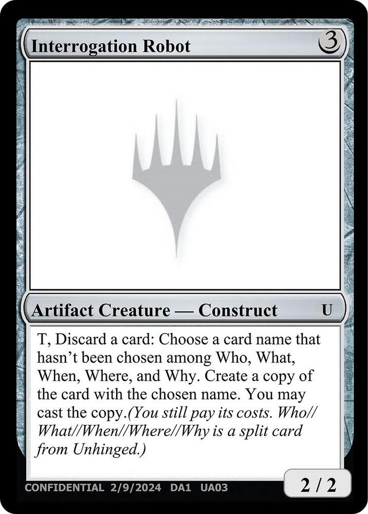 Interrogation Robot card from Un-Known Event Playtest Cards