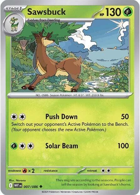 Sawsbuck 007/086 card from SV: White Flare