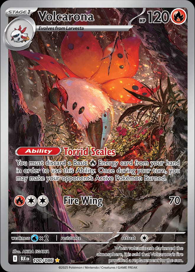 Volcarona 100/086 card from SV: Black Bolt