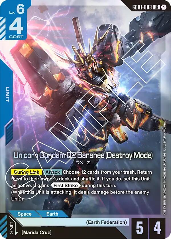 Unicorn Gundam 02 Banshee (Destroy Mode) GD01-003 card from Newtype Rising