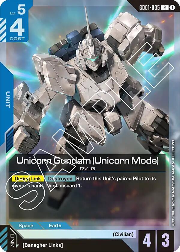 Unicorn Gundam (Unicorn Mode) GD01-005 card from Newtype Rising