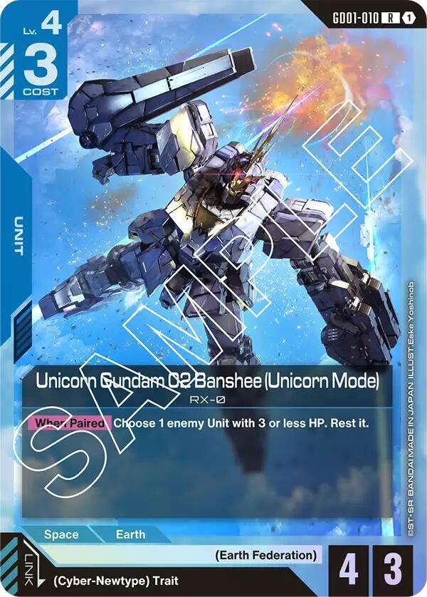 Unicorn Gundam 02 Banshee (Unicorn Mode) GD01-010 card from Newtype Rising