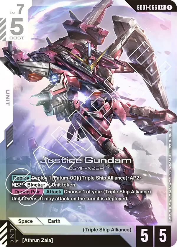 Justice Gundam GD01-066 card from Newtype Rising