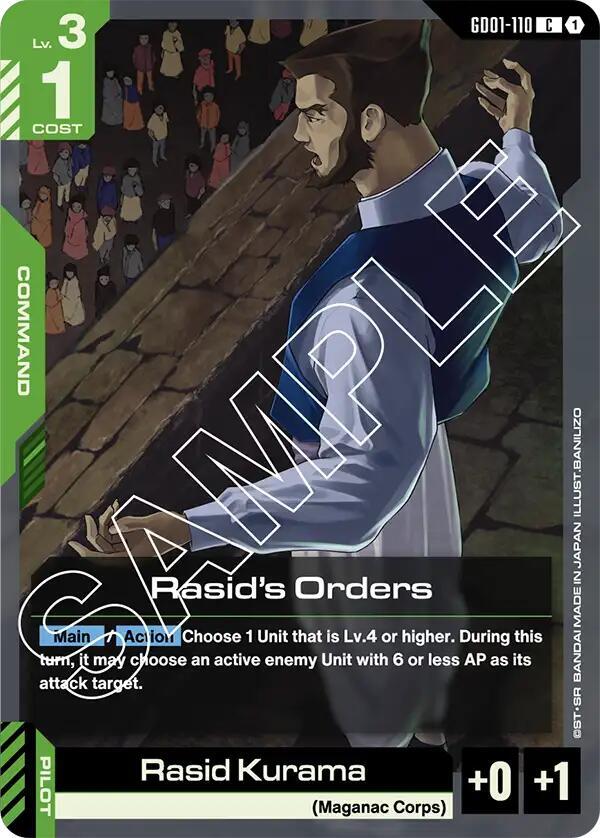 Rasid's Orders GD01-110 card from Newtype Rising