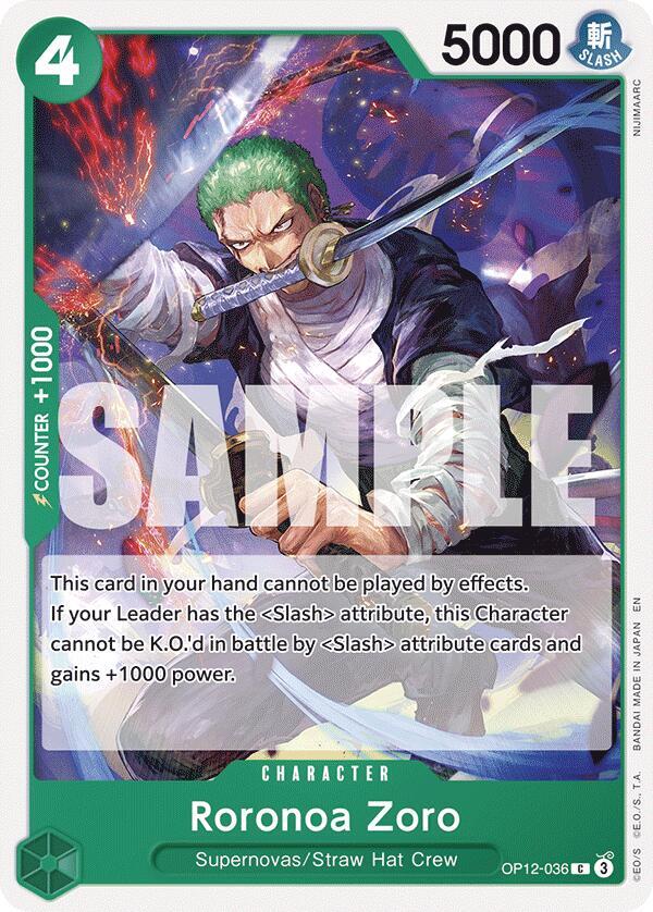 Roronoa Zoro OP12-036 card from Legacy of the Master