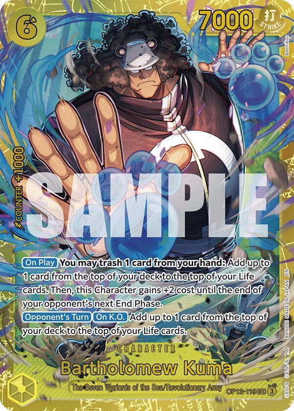 Bartholomew Kuma OP12-119 card from Legacy of the Master