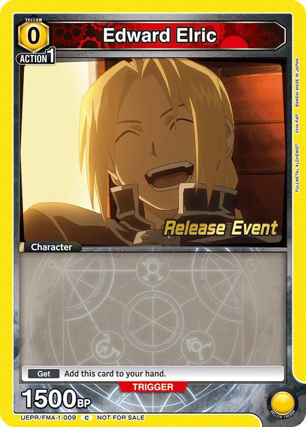 Edward Elric UEPR/FMA-1-009 card from UE09BT: FULLMETAL ALCHEMIST Release Event Cards