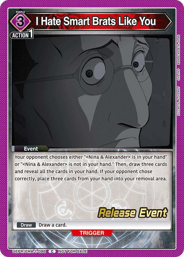 I Hate Smart Brats Like You UEPR/FMA-1-096 card from UE09BT: FULLMETAL ALCHEMIST Release Event Cards