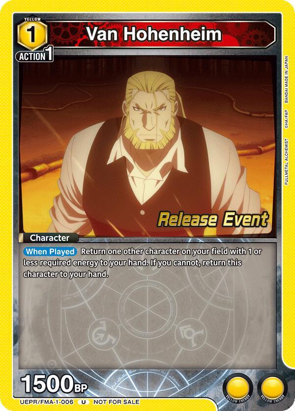 Van Hohenheim UEPR/FMA-1-006 card from UE09BT: FULLMETAL ALCHEMIST Release Event Cards