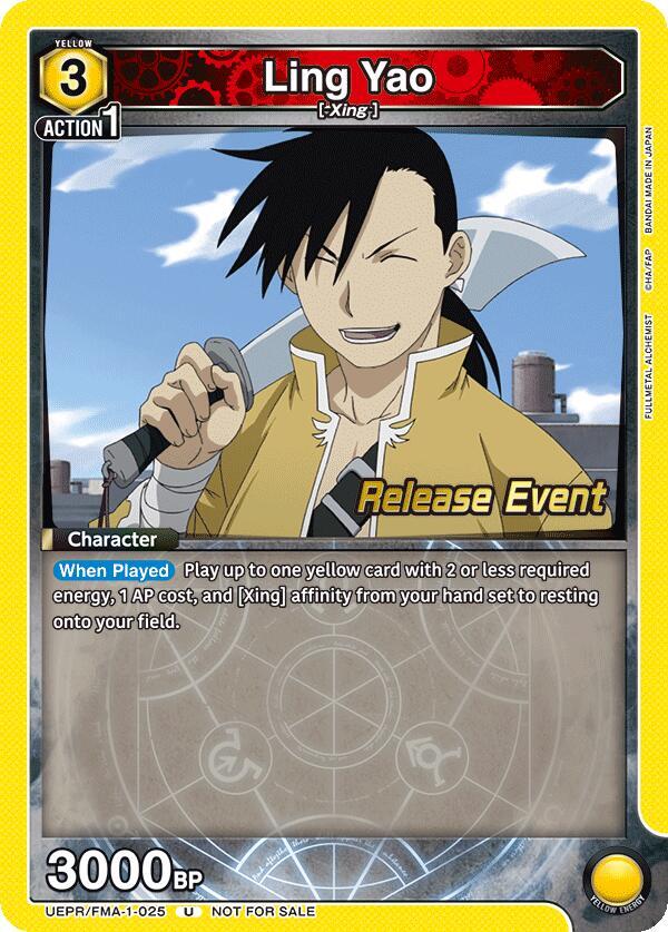 Ling Yao UEPR/FMA-1-025 card from UE09BT: FULLMETAL ALCHEMIST Release Event Cards