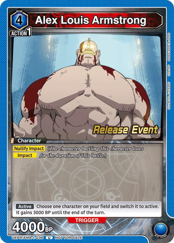 Alex Louis Armstrong UEPR/FMA-1-036 card from UE09BT: FULLMETAL ALCHEMIST Release Event Cards