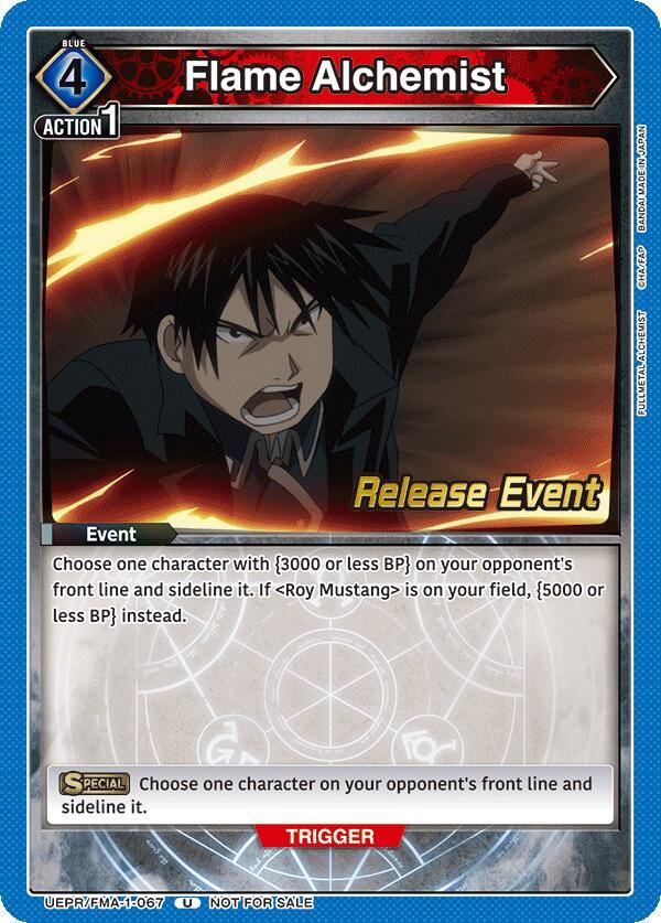 Flame Alchemist UEPR/FMA-1-067 card from UE09BT: FULLMETAL ALCHEMIST Release Event Cards