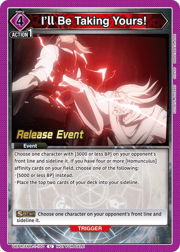 I'll Be Taking Yours! UEPR/FMA-1-100 card from UE09BT: FULLMETAL ALCHEMIST Release Event Cards