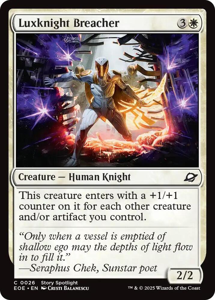 Luxknight Breacher 26 card from Edge of Eternities