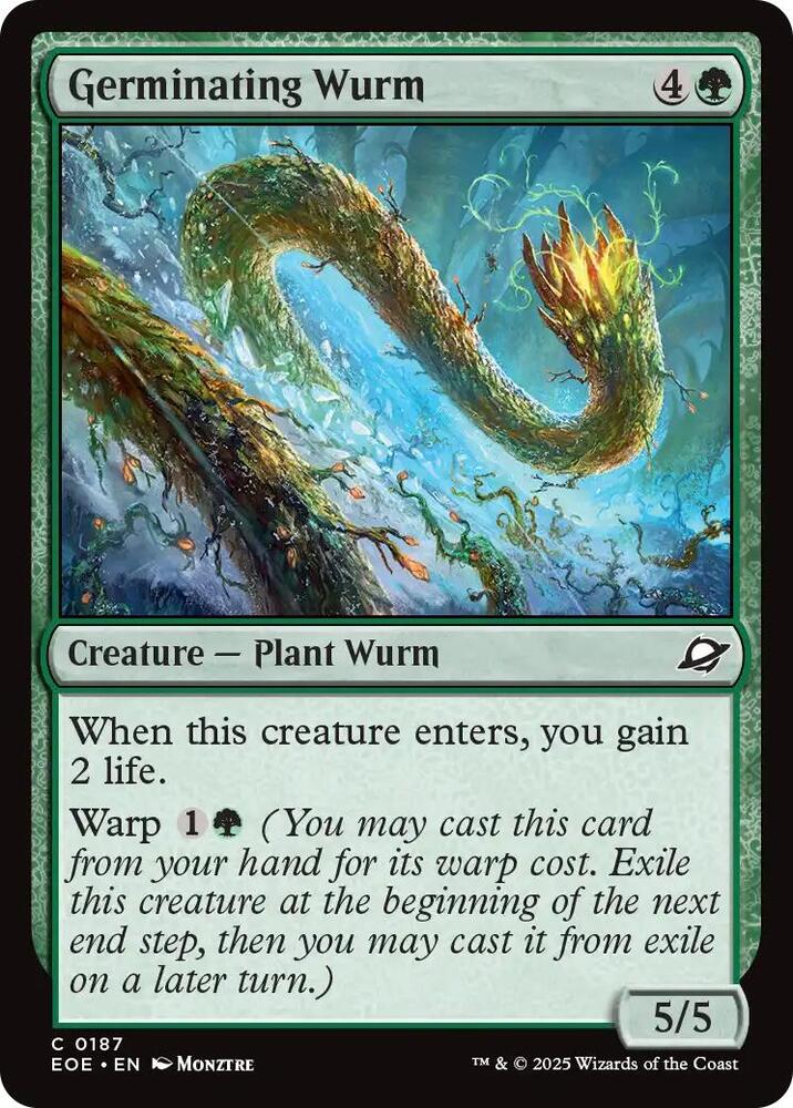 Germinating Wurm 187 card from Edge of Eternities