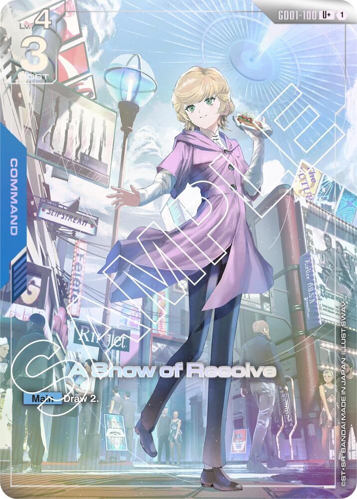 A Show of Resolve (U+) GD01-100 card from Newtype Rising