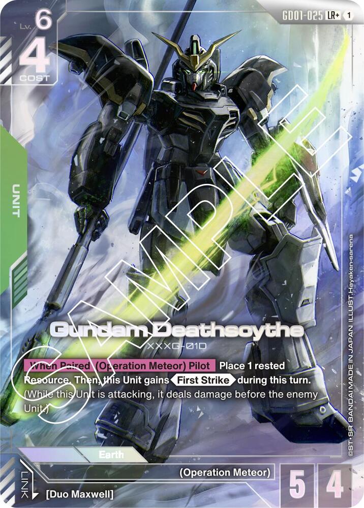 Gundam Deathscythe (LR+) GD01-025 card from Newtype Rising