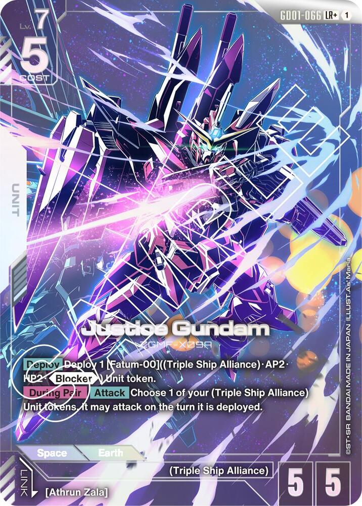 Justice Gundam (LR+) GD01-066 card from Newtype Rising