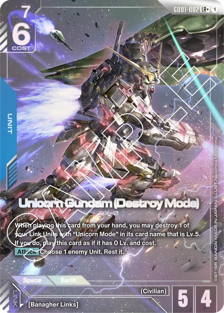 Unicorn Gundam (Destroy Mode) (LR+) GD01-002 card from Newtype Rising