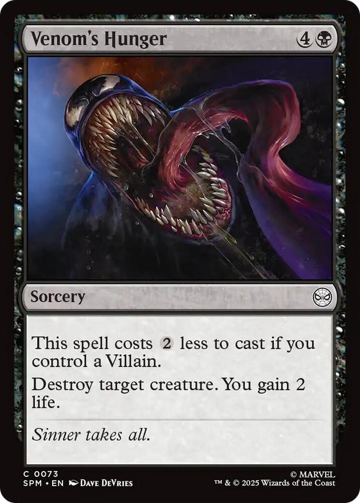Venom's Hunger 73 card from Marvel's Spider-Man