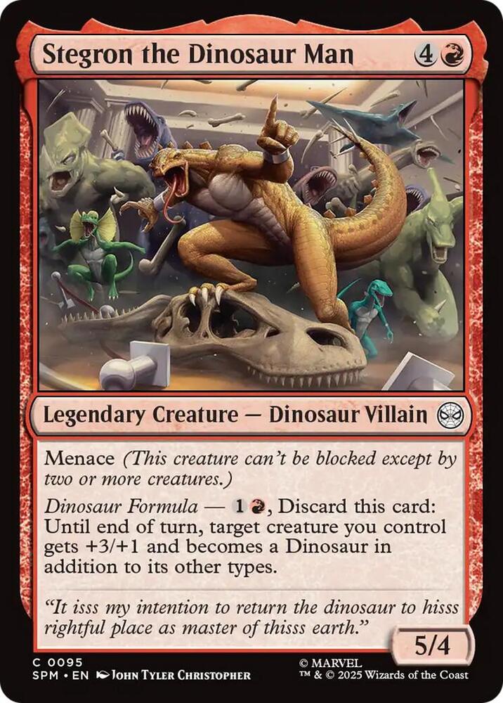 Stegron the Dinosaur Man 95 card from Marvel's Spider-Man