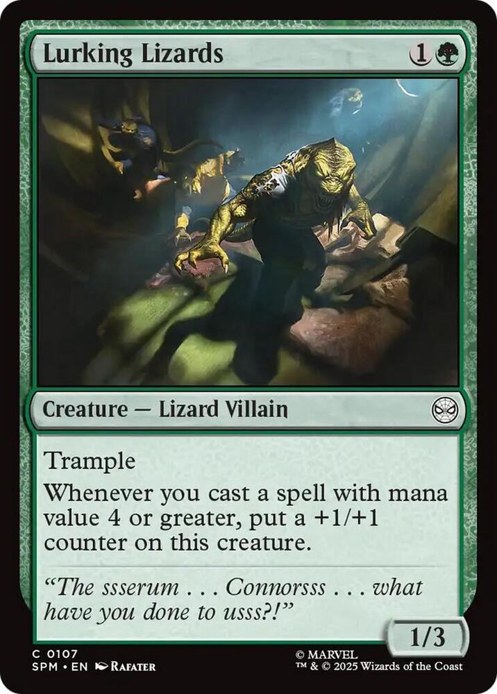Lurking Lizards 107 card from Marvel's Spider-Man