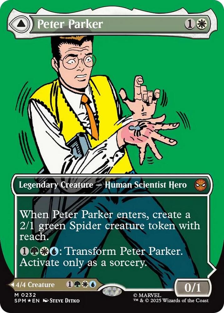 Peter Parker (Borderless) 232 card from Marvel's Spider-Man