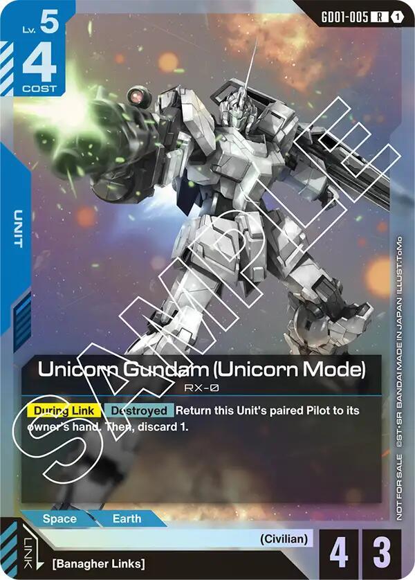 Unicorn Gundam (Unicorn Mode) (Launch Event) GD01-005 card from Gundam Promotional Cards