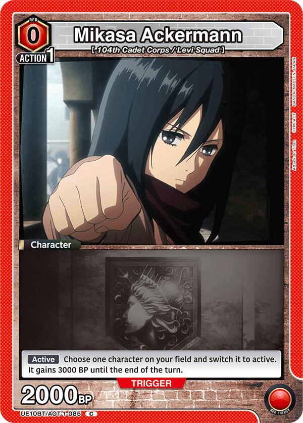 Mikasa Ackermann (Box Topper Foil) UE10BT/AOT-1-085 card from UE10BT: Attack on Titan