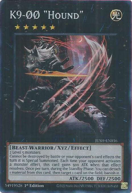 K9-00 "Hound" (Super Rare) JUSH-EN036 card from Justice Hunters