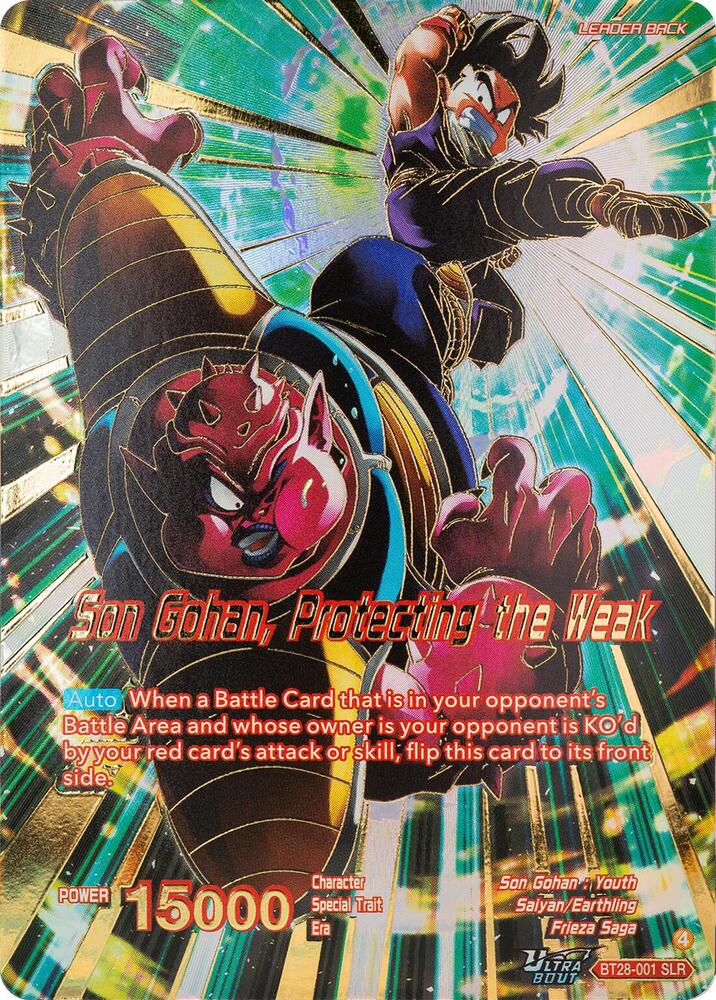 Son Gohan // Son Gohan, Protecting the Weak (SLR) BT28-001 card from Prismatic Clash