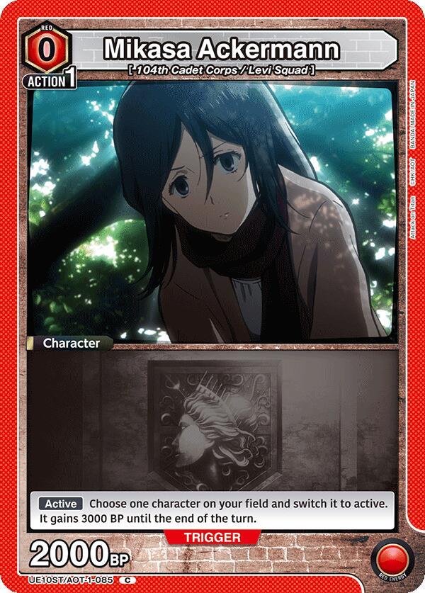 Mikasa Ackermann UE10ST/AOT-1-085 card from UE10ST: Attack on Titan Starter Deck