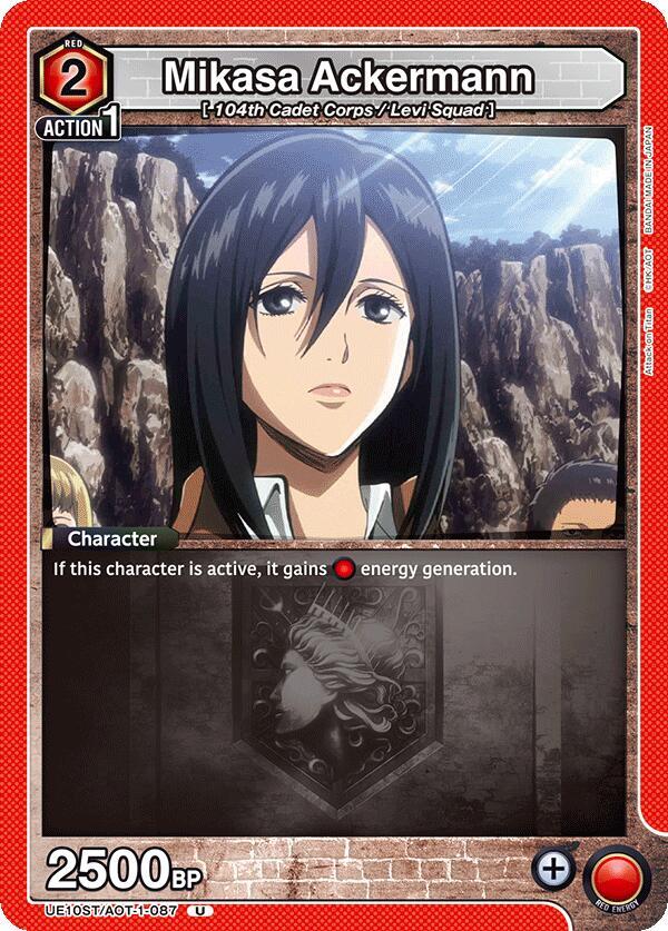 Mikasa Ackermann UE10ST/AOT-1-087 card from UE10ST: Attack on Titan Starter Deck