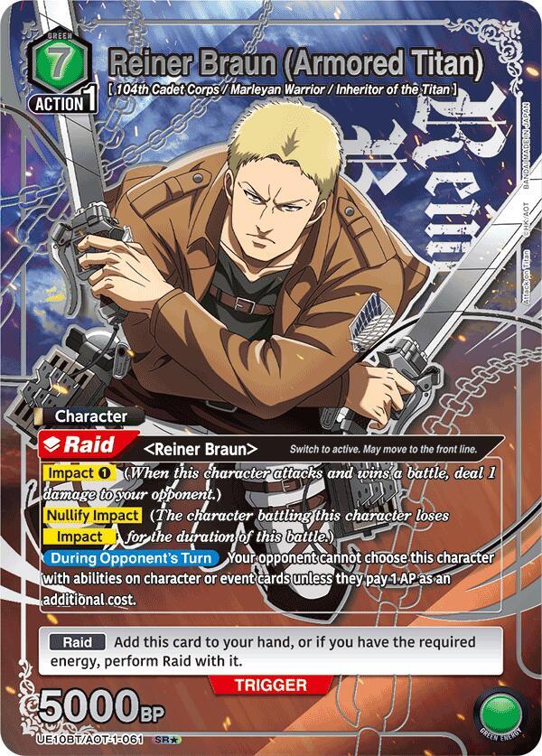 Reiner Braun (Armored Titan) (SR*) UE10BT/AOT-1-061 card from UE10BT: Attack on Titan