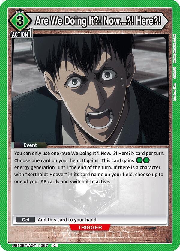 Are We Doing It?! Now...?! Here?! UE10BT/AOT-1-067 card from UE10BT: Attack on Titan