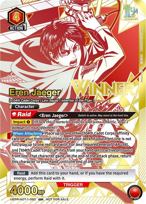Eren Jaeger (Winner) UEPR/AOT-1-092 card from Union Arena Promotion Cards